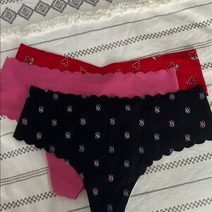 Victoria’s Secret Women’s Scalloped Edge Thong Panties - Black, Pink, Red